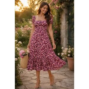 NWT Laundry by Shelli Segal Floral Multi Cottagecore Garden Party Midi Dress 12